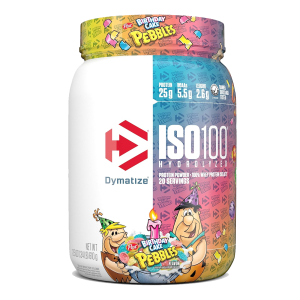 Dymatize ISO100 Hydrolyzed whey Protein Isolate Birthday cake pebbles 1.34 lb 20 serv