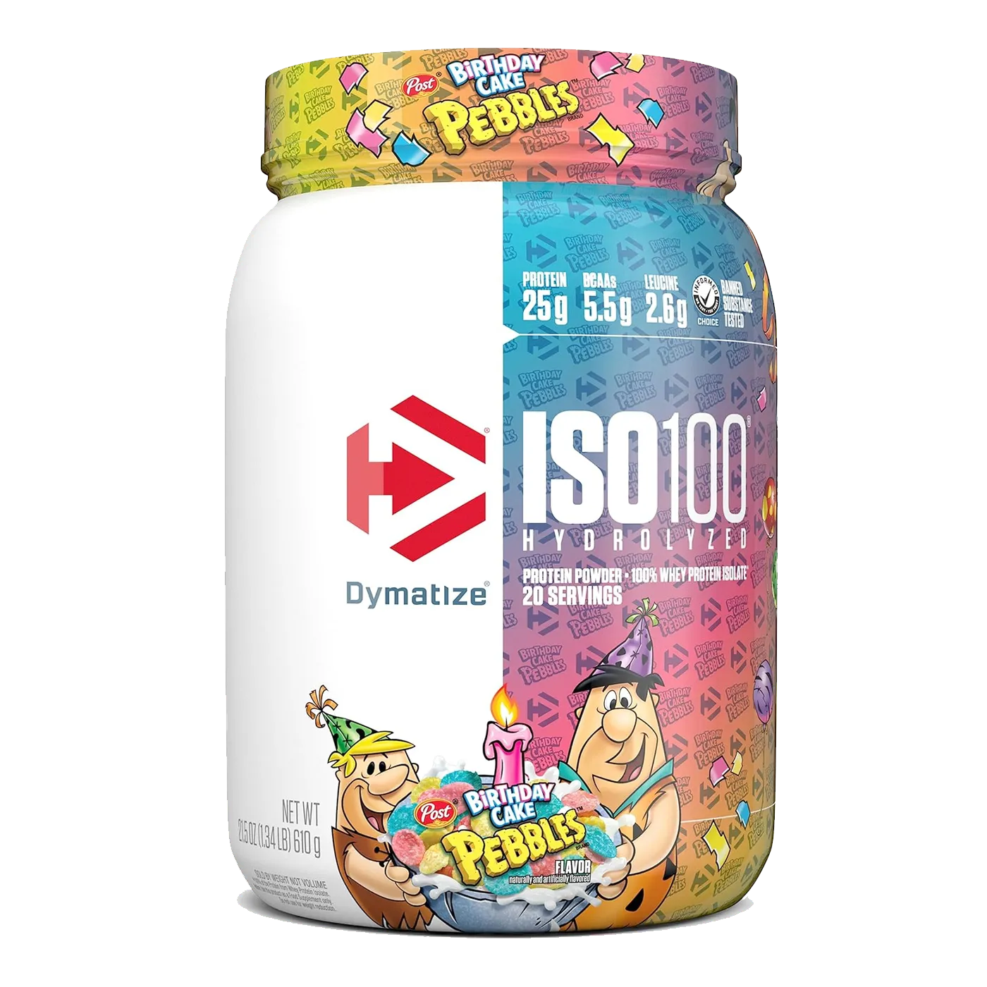 Dymatize ISO100 Hydrolyzed whey Protein Isolate Birthday cake pebbles 1.34 lb 20 serv