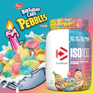 Dymatize ISO100 Hydrolyzed whey Protein Isolate Birthday cake pebbles 1.34 lb 20 serv